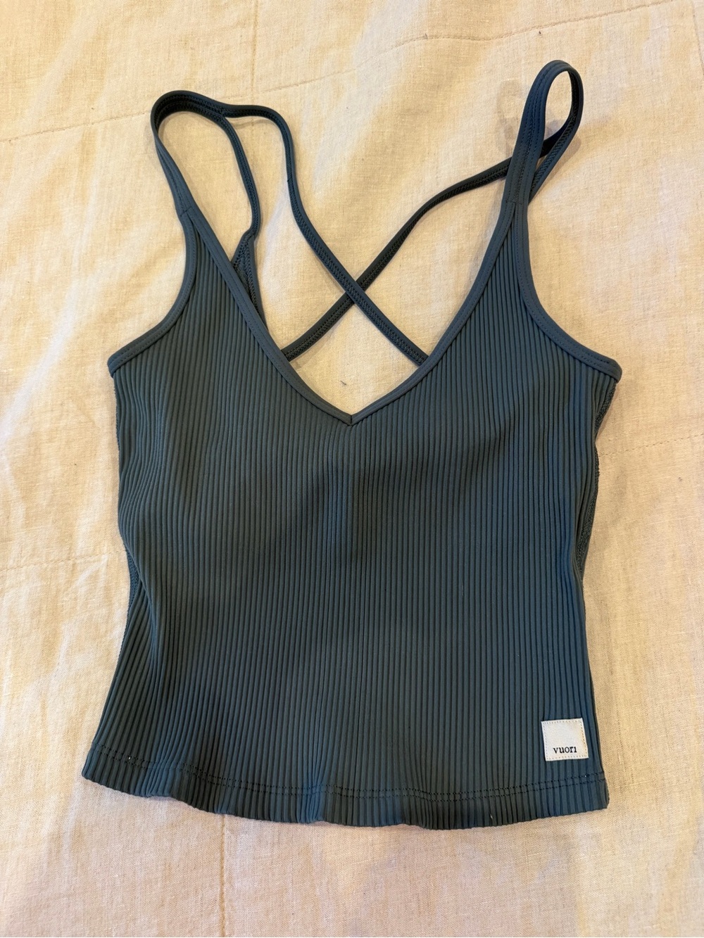 Vuori Ribbed Crossback Camisole — Teal